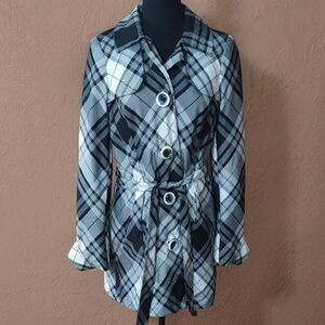 Liz Claiborne Axcess Women's Black and White Striped Short Trench Coat Size S